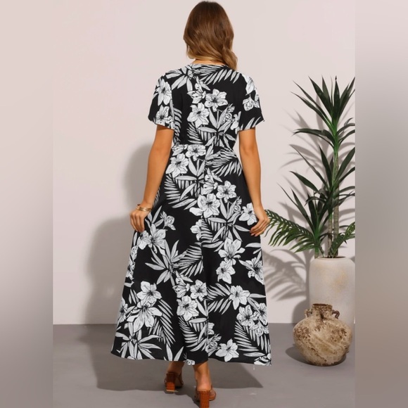 Allegra K Black and White Floral Dress - Picture 2 of 4
